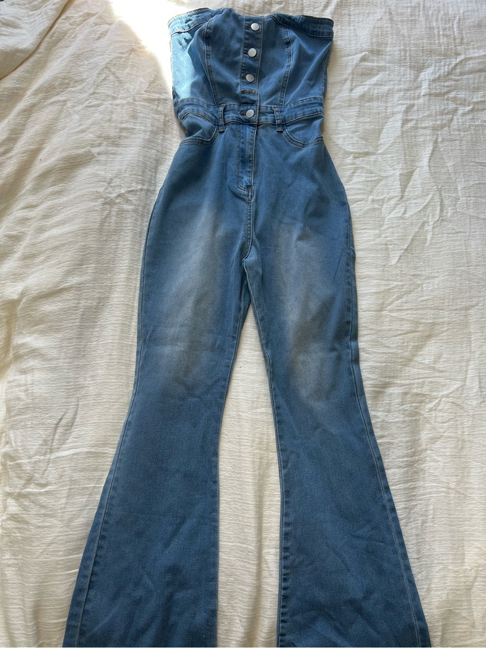 SHEIN Blue Strapless High-Waist Flared Jeans